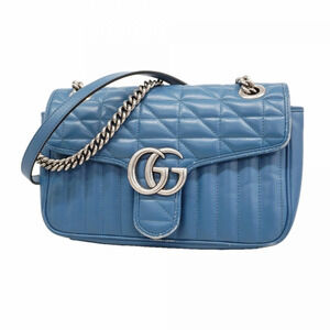 GUCCI Blue Leather GG Marmont Shoulder Bag